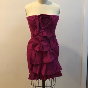 Strapless Magenta Rose Ruffle Dress